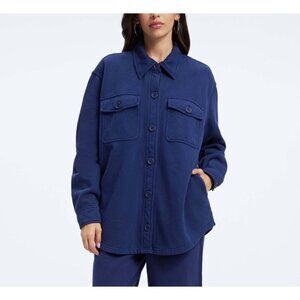 Good American Navy Blue Magenta Fleece Shacket  100 % Cotton size 1/2